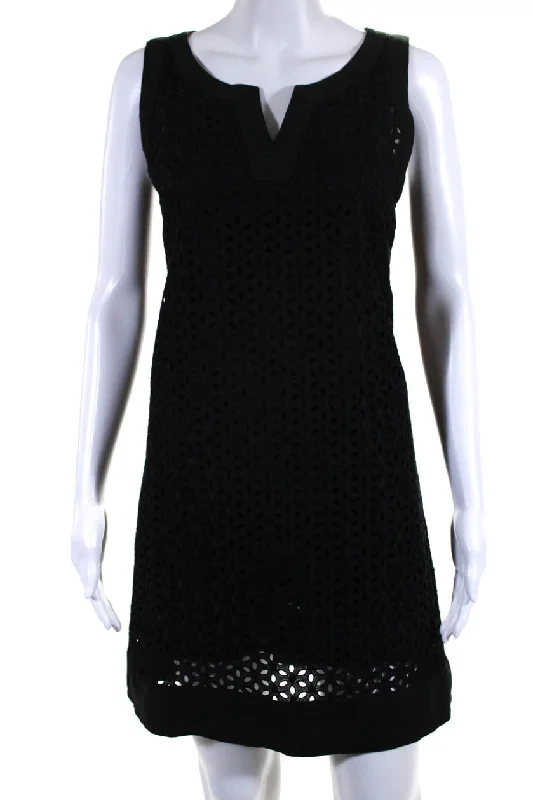 Sartoria Saracena Womens Linen Eyelet Sleeveless Shift Dress Black Polka dot unclassified dresses