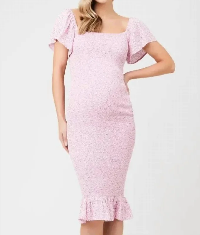 Selma Shirred Dress In Baby Pink Tiered unclassified dresses