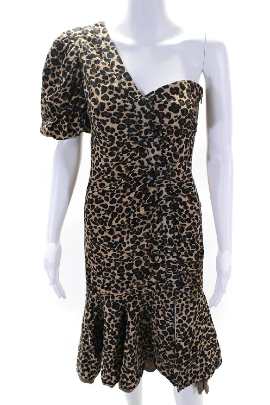 SIMKHAI Womens One Sleeve Leopard Dress Brown Long sleeve unclassified dresses