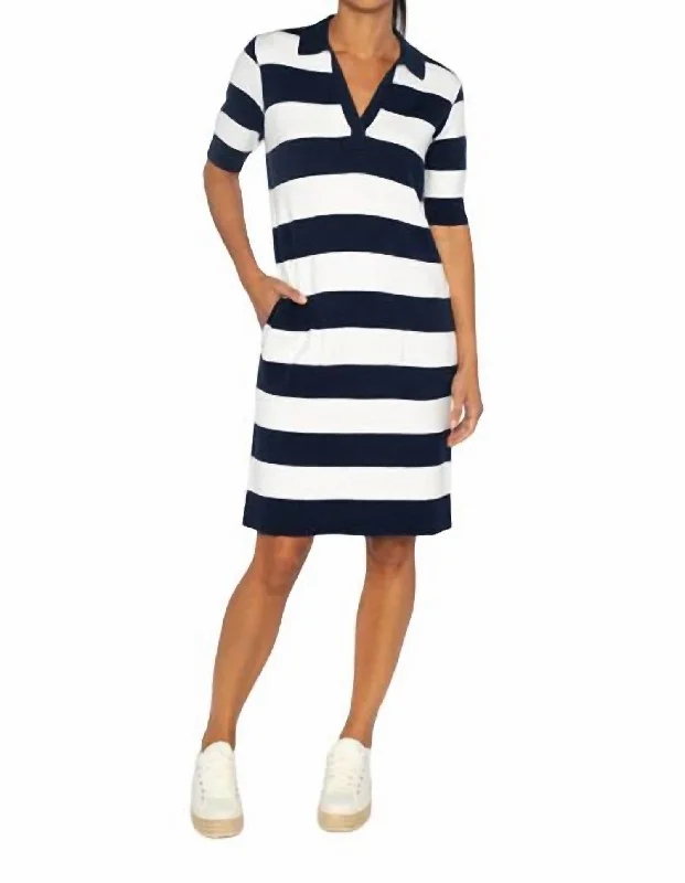 Splitneck Polo Dress In Navy/white One-shoulder unclassified dresses