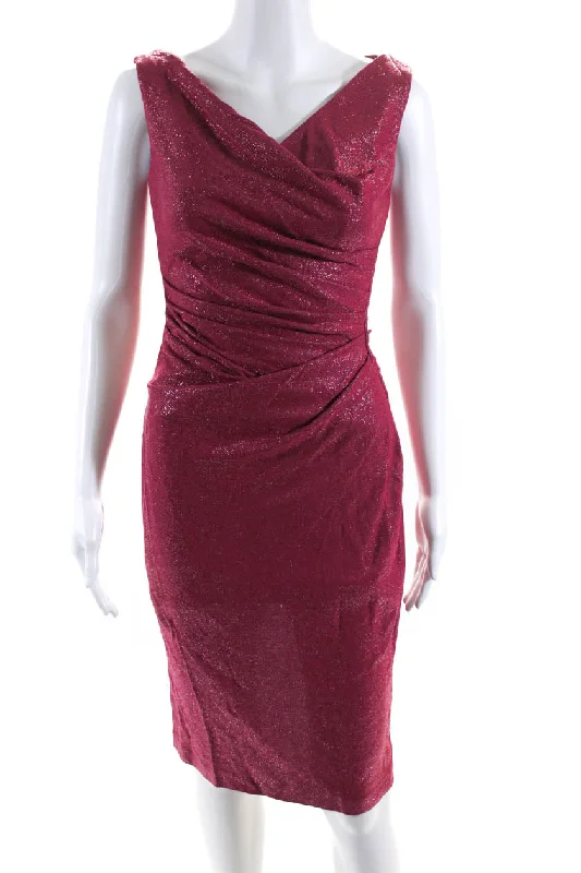 Talbot Runhof Womens V Neck Ruched Body Con Dress Pink Metallic Trendy new unclassified dresses