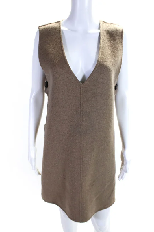 Tara Jarmon Womens Roma Tabbard Fleece V Neck Cutout Dress Mastic Brown Club unclassified dresses