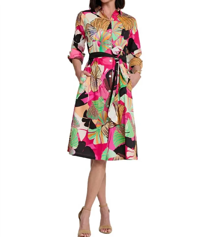 Three-Fourth Sleeve Dress In Gingko Multi Petite unclassified dresses