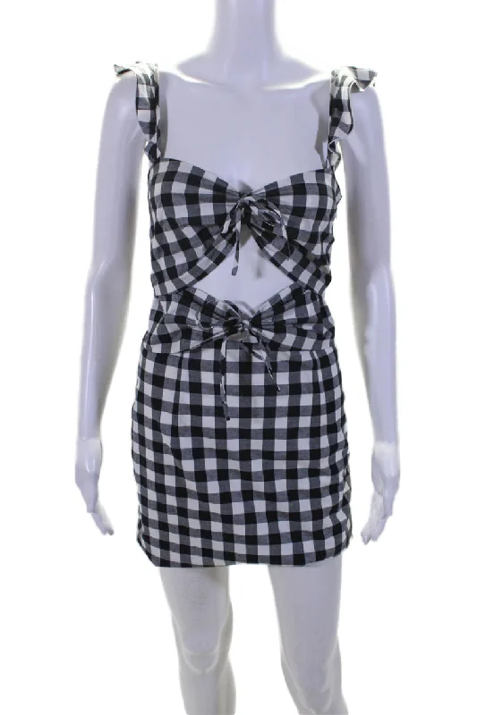 Wayne Womens Sleeveless Square Neck Check Print Dress Black White Holiday unclassified dresses