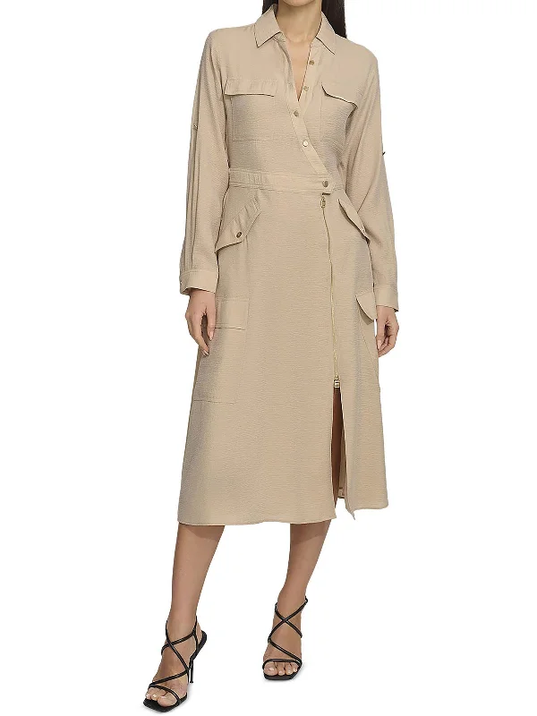 Womens Cargo Button-Down Midi Dress Casual Midi Look